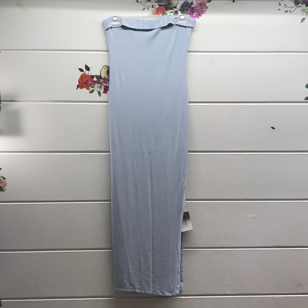 Elegant Light Blue Strapless Maxi Dress